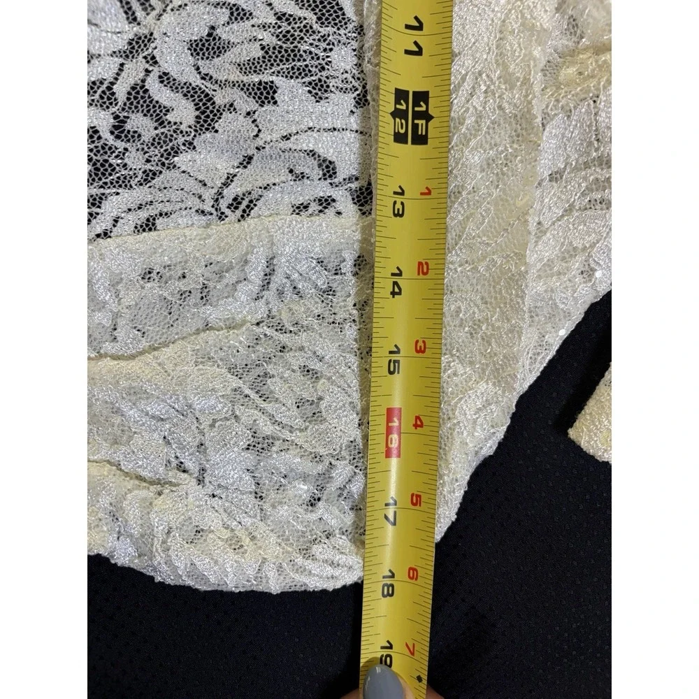 Tahari ASL Bolero~XL~Off White Lace Sequin Crop Shrug Formal Evening Covers Arms - Picture 12 of 14
